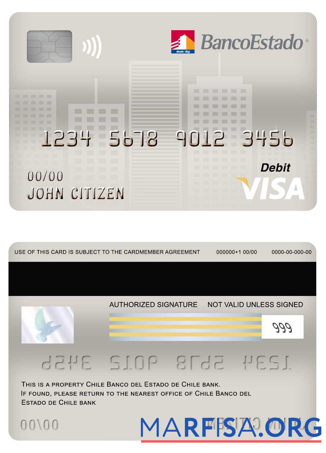 Realistic Chile Banco del Estado de Chile bank visa debit card example